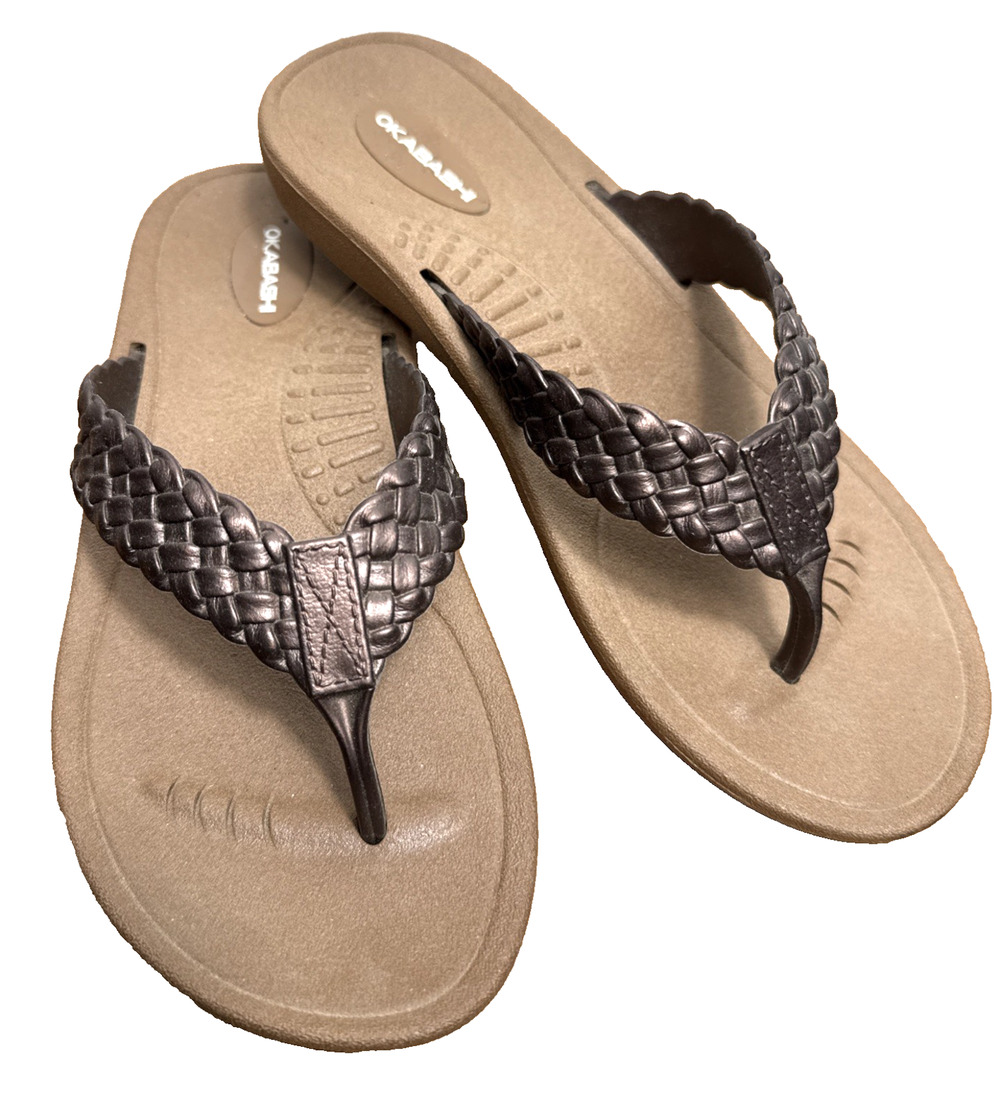Women's Okabashi Flip Flops Size Small 5/6 Brown Braided Baha Style Pool Beach